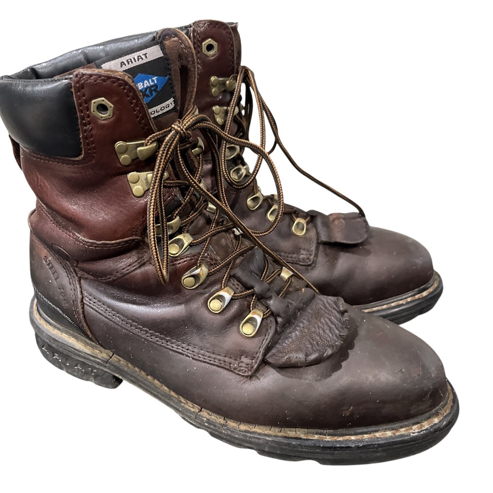 Ariat Work Boots Mens 9.5 Brown Cobalt XR Steel Toe Lace Up Kiltie Leather